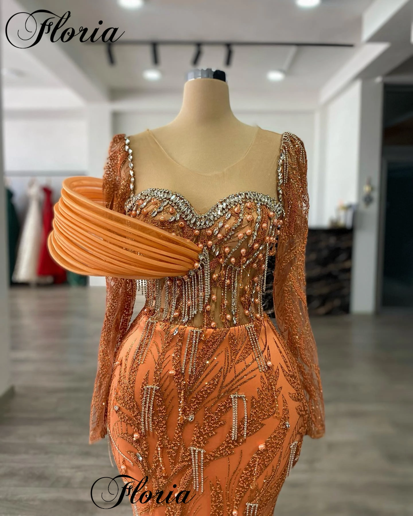 open lace back dress Sheath Long Sleeves Satin Split Front Prom Dress With Rhinestone Accen –  27dress main image 1