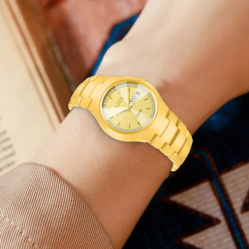 LIGE New Gold Quartz Watch For Woman Fashion Elegant Women's Bracelet Watch Creative Ceramic Strap Waterproof Date Ladies Watch