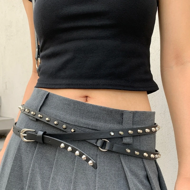 Waist Belt Rock and Roll Buckle for Cowboy Cowgirl Rock and Roll Punk Vintage Belt Hot Girl WaistChain Studded Sexy