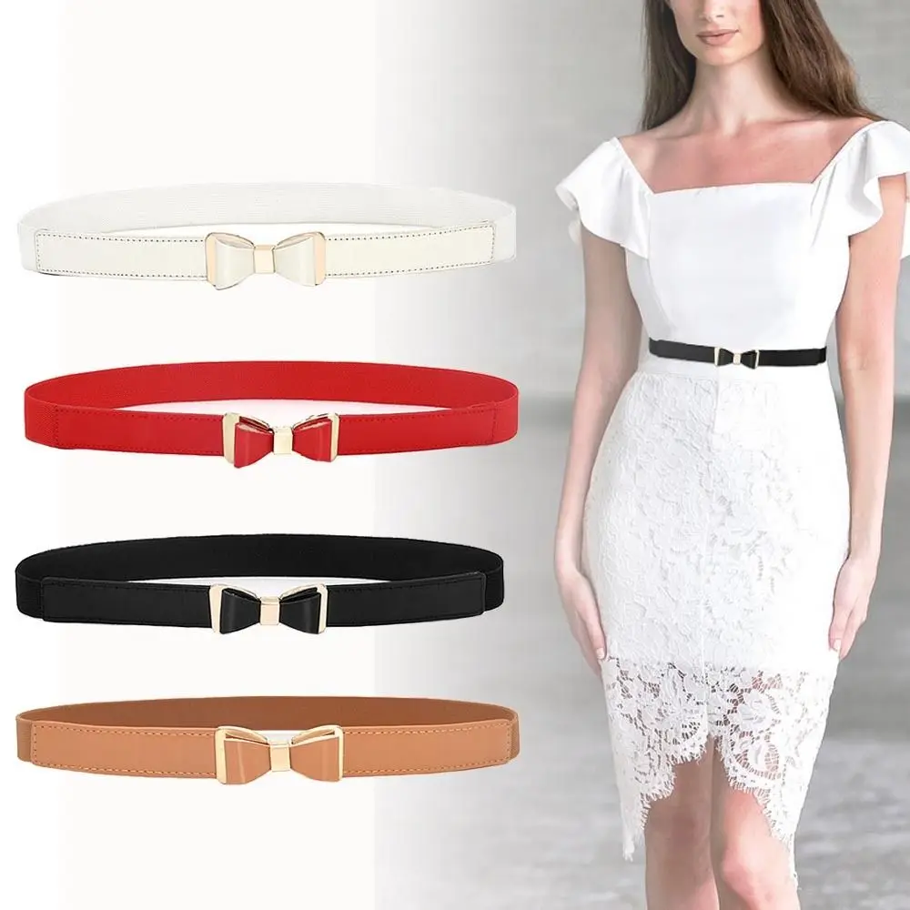 

Women Elastic Casual Bowknot Thin Waist Belt Butt Buckle Waistband Ladies Dress Cummerbund Wild Skirt Bands