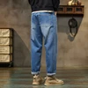 Baggy Pants Loose Fit Retro Blue Harem Pants Vintage Clothes Baggy Jeans Men Fit Harem Pants Wide Leg Fashion Pockets 4