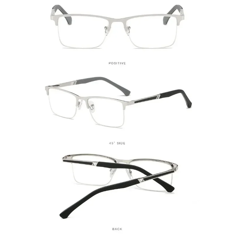 Reading Glasses Men's Half-frame Business Anti-blue Light Anti-fatigue Metal Frame Presbyopia +1.0 To +4.0