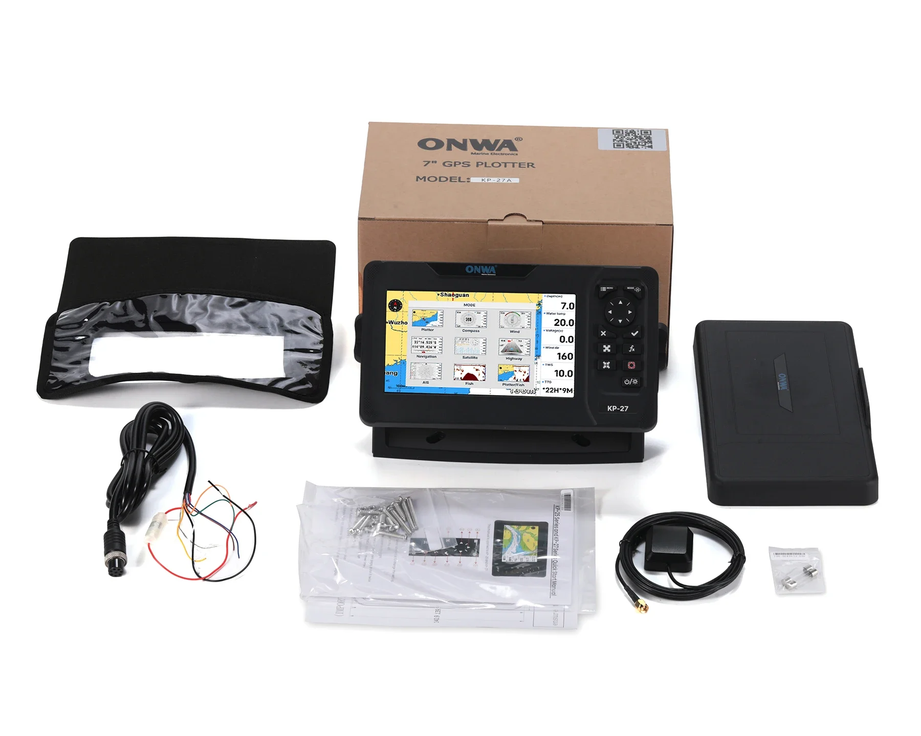 KP-27A ONWA 7-inch GALILEO GPS Chart Plotter with GPS Antenna and Built-in Class B+ AIS Transponder Combo Marine Navigator