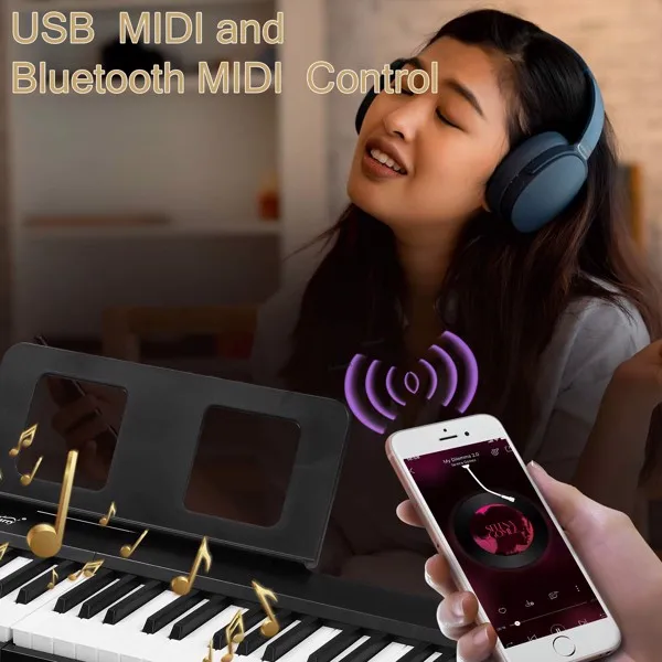 【Am禁售】 Gpp-106/Bd-887 88键半重锤键盘可折叠带蓝牙 便携式 黑色 电钢琴 美国-17