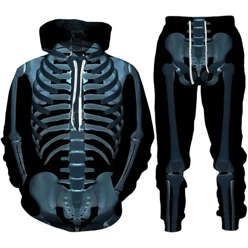 Men's Horror Skeleton 3D Printed Hoodie Pant Sets