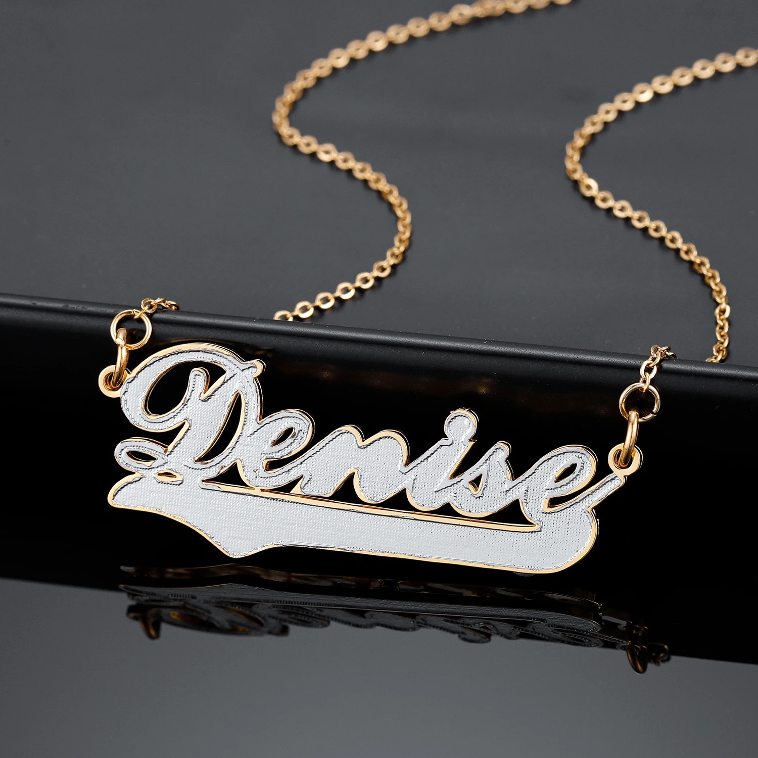 Personalized Two Tone Heart Name Necklace Customized Gold Plated Stainless Steel Name Necklace For Women Girlfriend Jewelry Gift