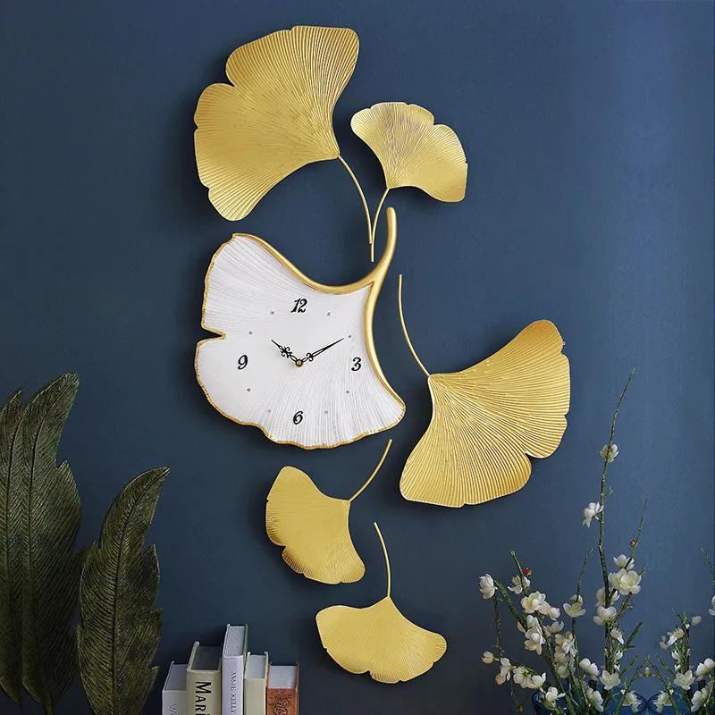 

Nordic Large Wall Clock Modern Design Luxury 3D Silent Watch Metal Resin Gold Clocks Wall Home Decor Living Room Leaves Gift