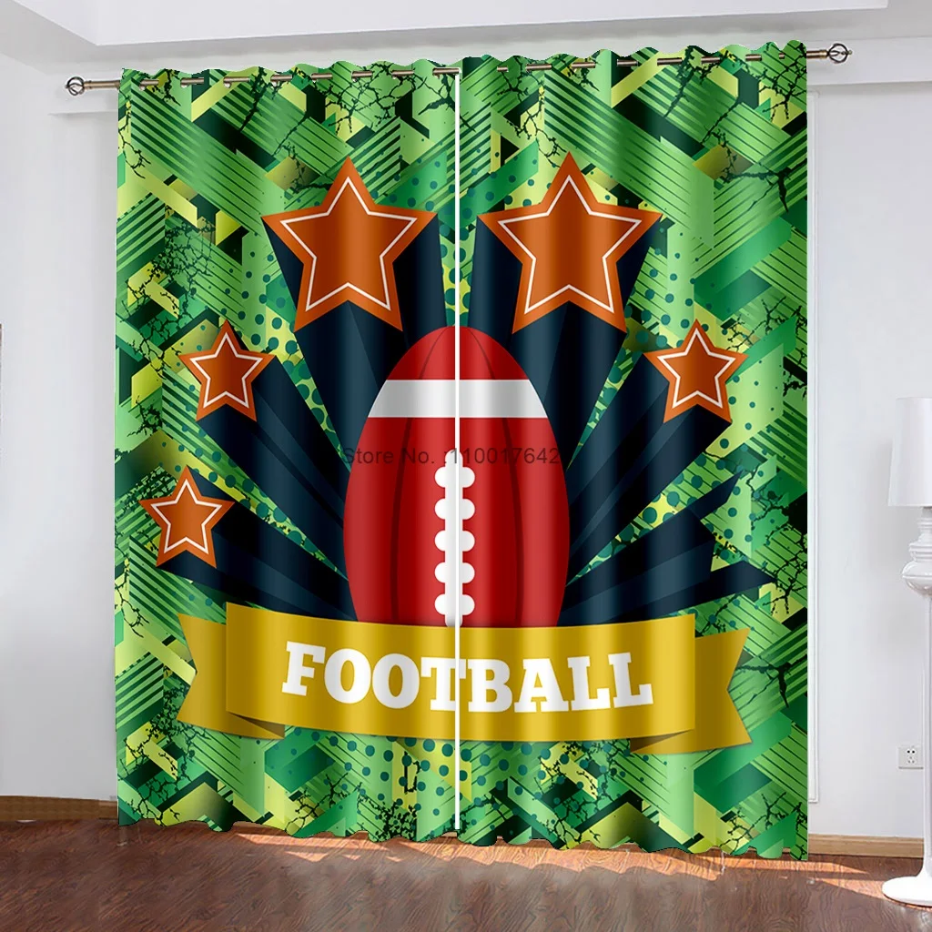 RugbyFootballBlackoutCurtains2PanelsSportCurtains3DPrintJapan