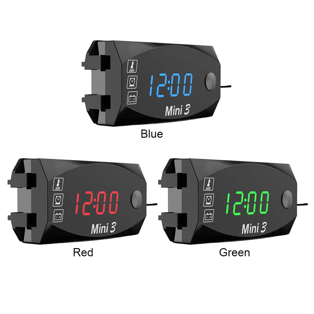 12V Motorcycle Electronic Clock Waterproof 3 in 1 Motobike Thermometer Voltmeter Digital Display Digital Voltage Meter motorcycle handlebar clock car voltmeter thermometer car clock thermometer