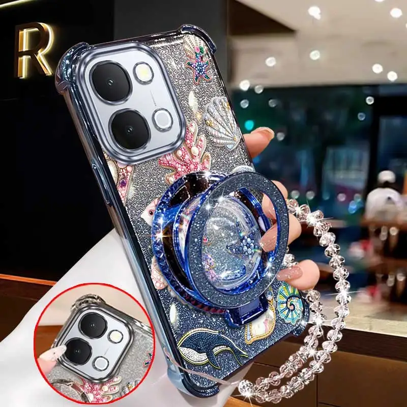 3-Piece Beautiful Shell Phone Case Set with Lanyard and Stand