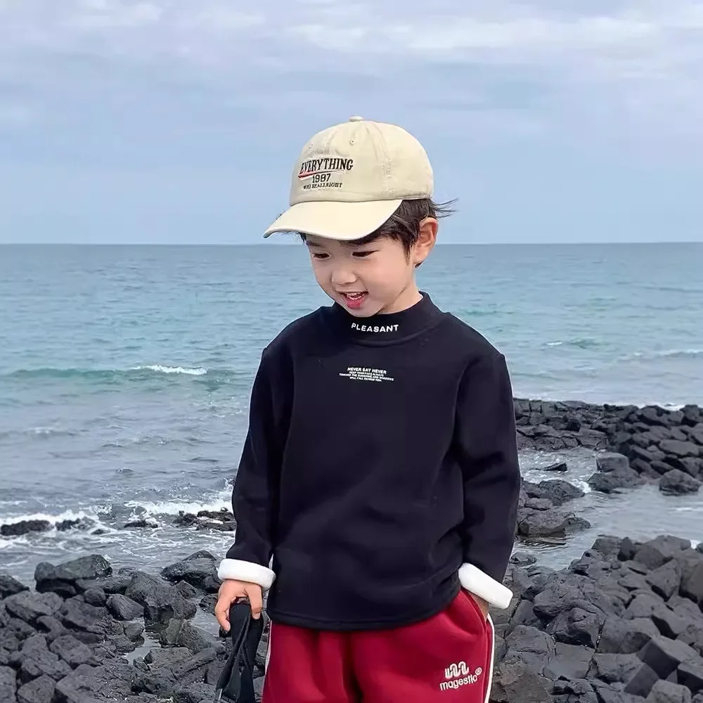 Boys Autumn/Winter Fleece Base Layer Top Long Sleeve T-Shirt Trendy Baby Half Polo/Turtle Neck Top Winter Warm