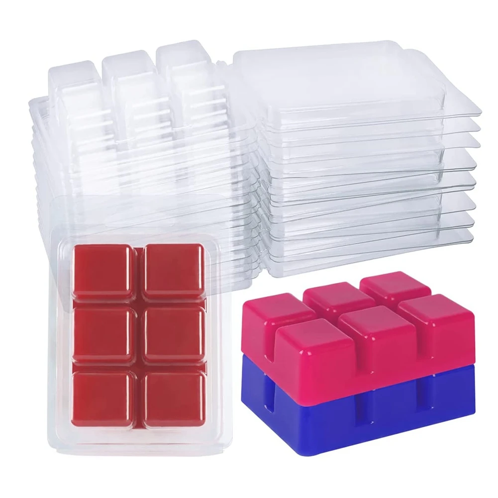 

100 Packs Wax Melt Clamshells Molds, Clear Empty Plastic Square Tray for Wax Tarts Candles