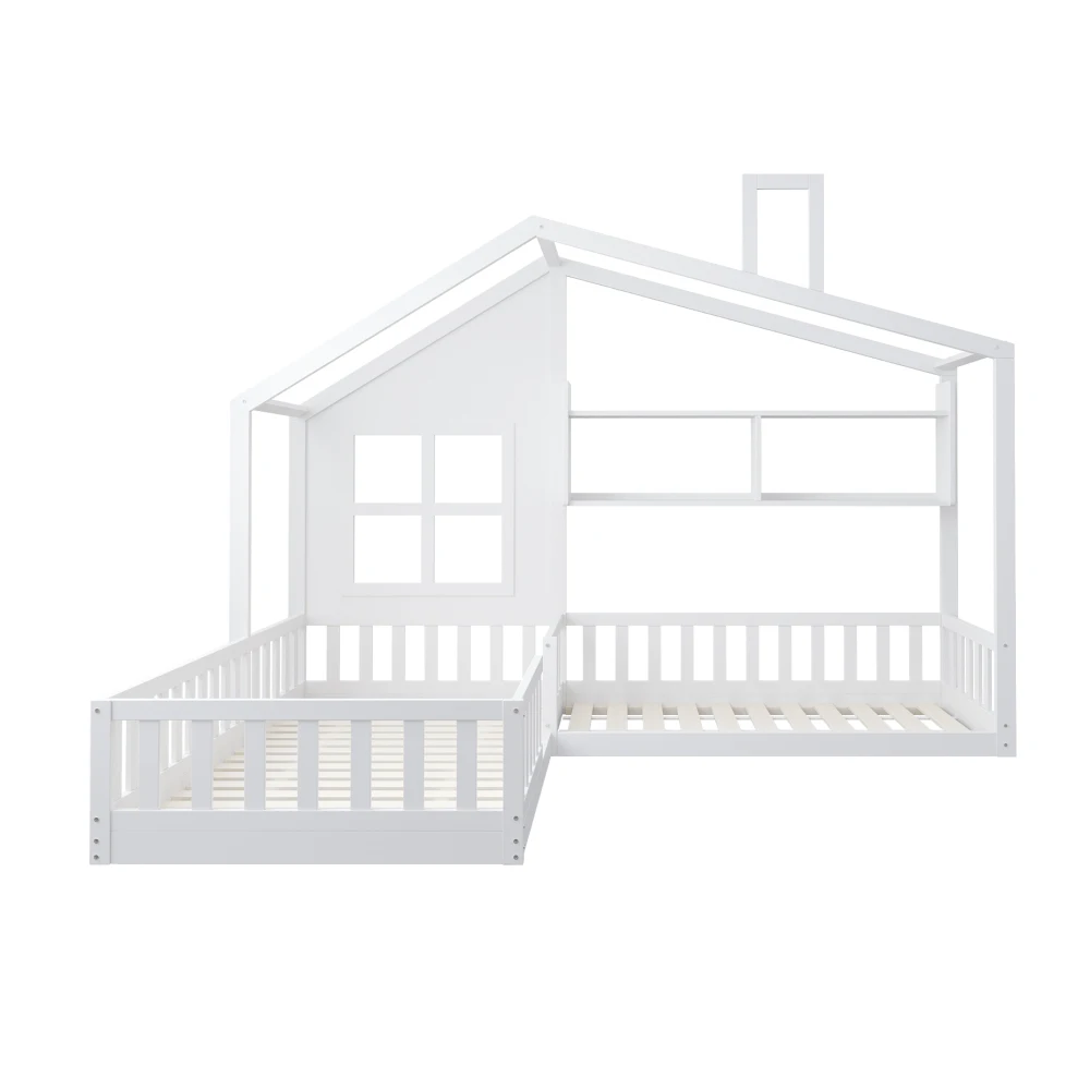 90x200cm (140x70cm) Bett mit Fensterregalen, LED-Lichtleiste, Kinderbett mit Sicherheitsgitter und Lattenrost, Holzfarbe – Detail 26