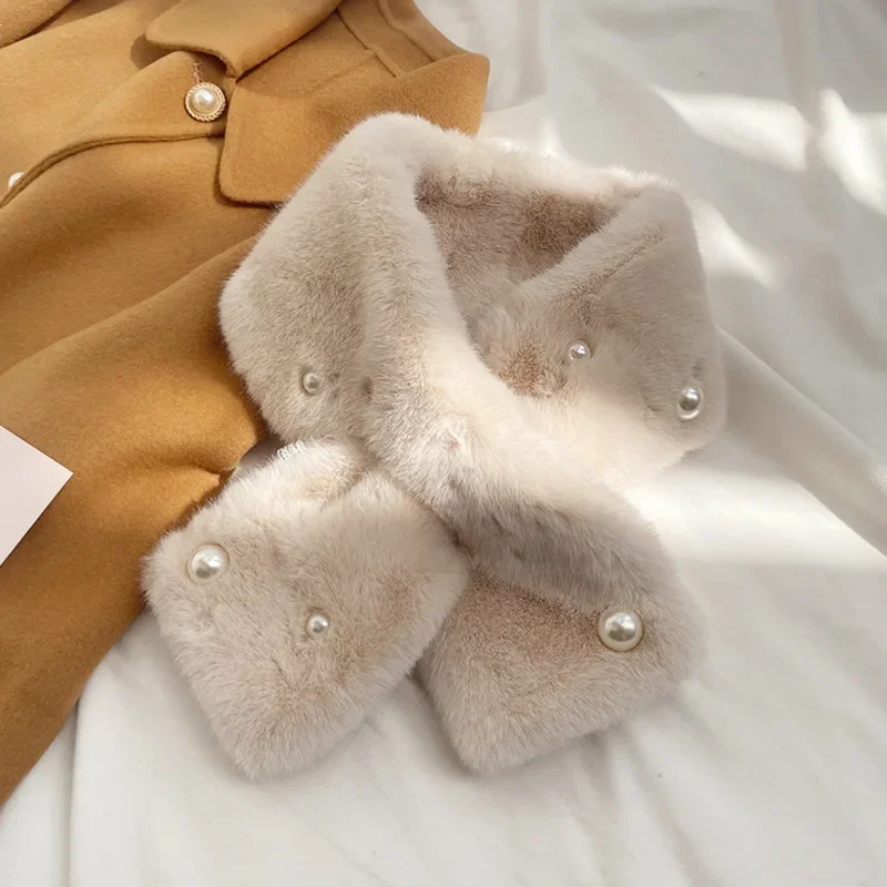 

Designer Brand 목도리 Fashion Pearl Plush Winter Rabbit Hair Collar Thickened Neck Scarves for Women Hot Selling