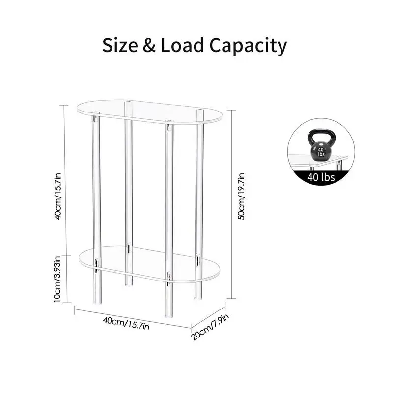 Clear Acrylic Oval End Table 2-tier Bedside Nightstand for Living Room Bedroom Home Decor Suitable for Living Room Bedroom 6