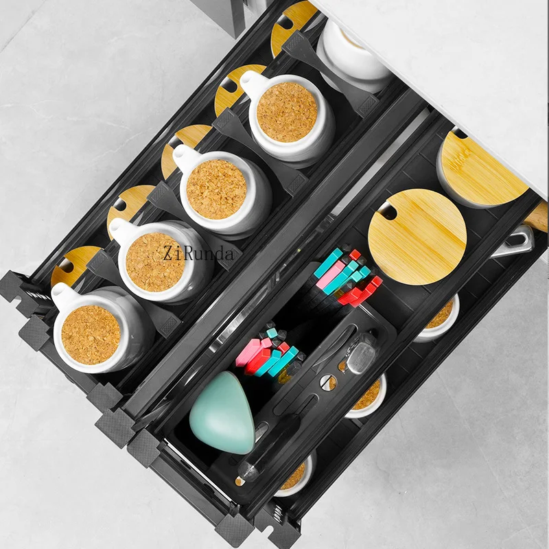 Kitchen cabinet drawer seasoning basket rack aluminum alloy narrow cabinet seasoning storage