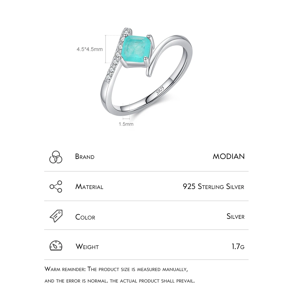 MODIAN 고급 Paraiba 전기석 손가락 반지 여성을위한 약혼 영원 밴드 파인 쥬얼리