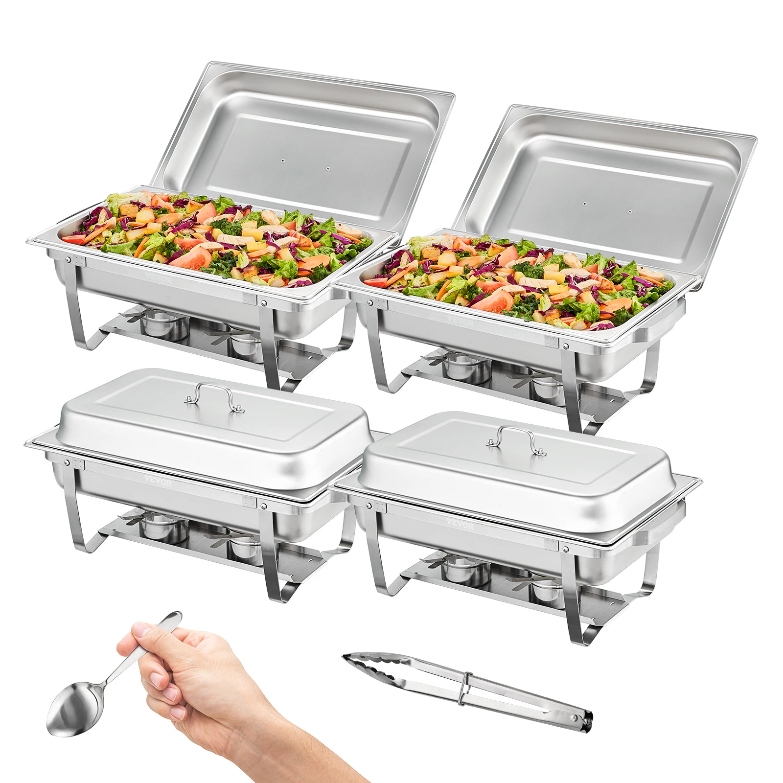 SucceBuy 8QT Rectangle Chafing Dish 4/6 Packs Stainless Steel Chafer with Full Size Pans Catering Buffet Set Food Warmer Server