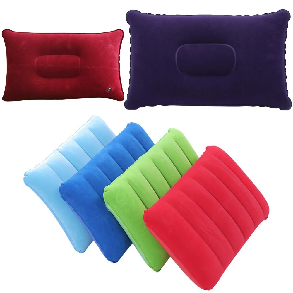Ultralight Inflatable Pillow PVC Travel Sleep Cushion Small Squared Flocked Pillow for Car Plane Head Rest Support