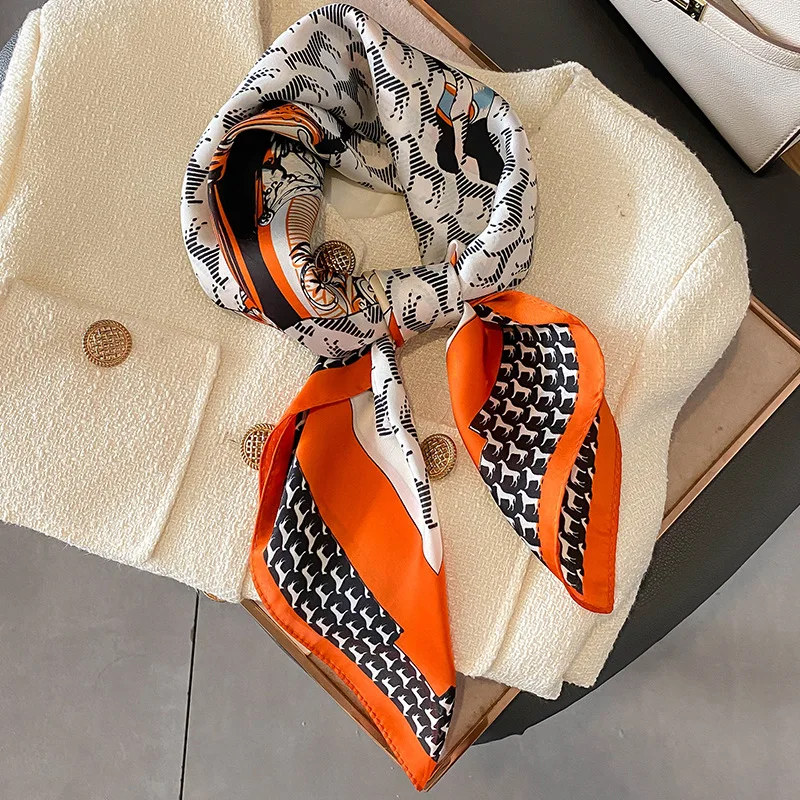 Luxury Silk Shawl Square Scarf for Women Horse Print hijab Fashion Wraps Neckerchief Female 70*70cm Handkerchief Bandana Girl 5