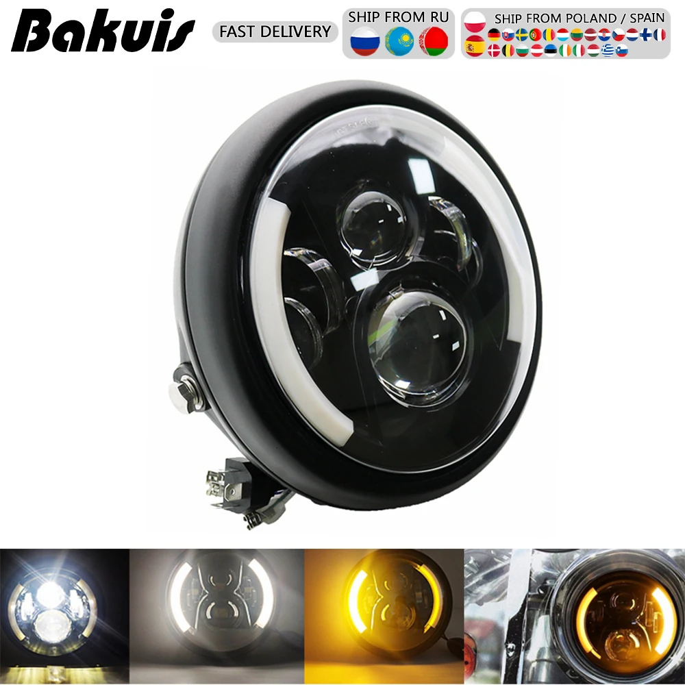 Universal 7 12v Motorrad Runde Scheinwerfer Kopf Lampe mit Blinker licht  Für Cafe Racer Bobber Honda Yamaha kawasaki