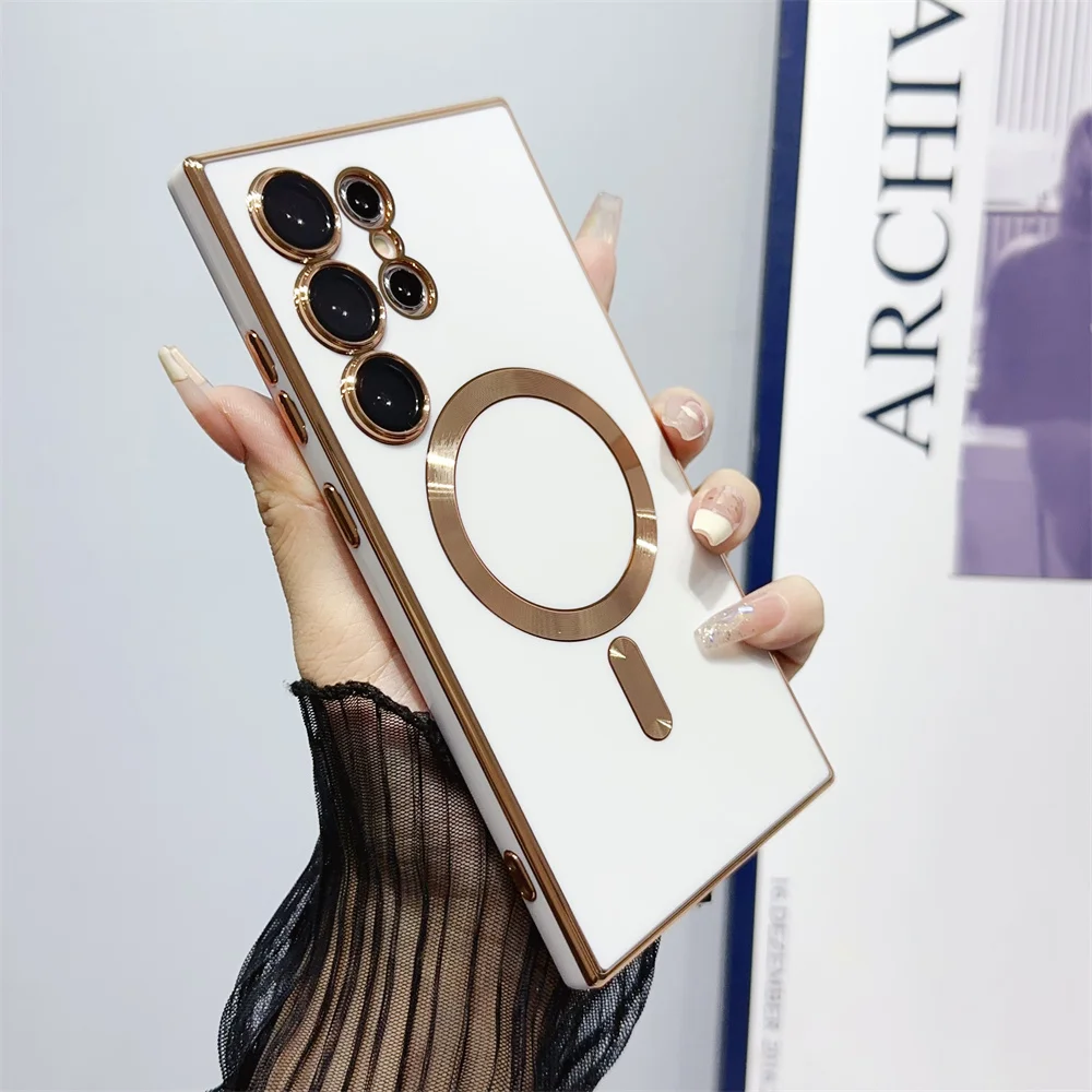 Luxury Magnetic Silicone Case with 6D Plating and Wireless Charging Compatibility