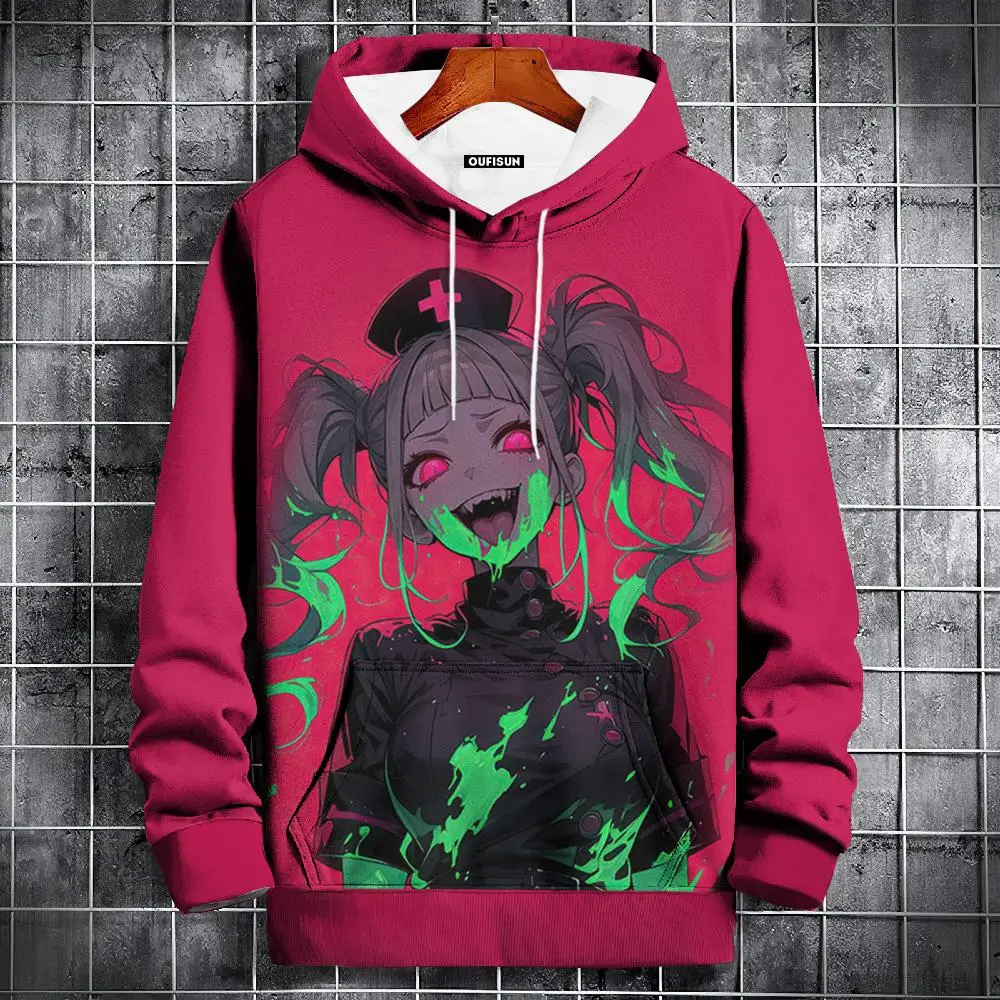 Anime Graphic Hoodie for Men – Oversized Hip-Hop Streetwear Pullover