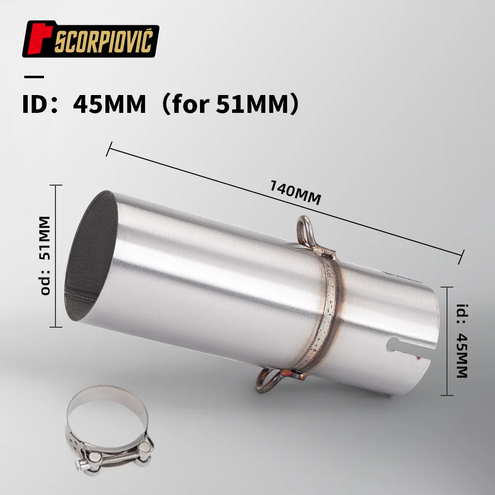 Universal Motorcycle Intermediate Exhaust Pipe with Enhanced Muffler, 51mm Adjustable Diameter