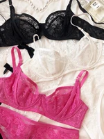 Ensemble de sous-vêtements français sexy pour femmes, soutien-gorge brodé en dentelle ultra fine, soutien-gorge respirant confortable, ensembles de lingerie à dos en T, été 3