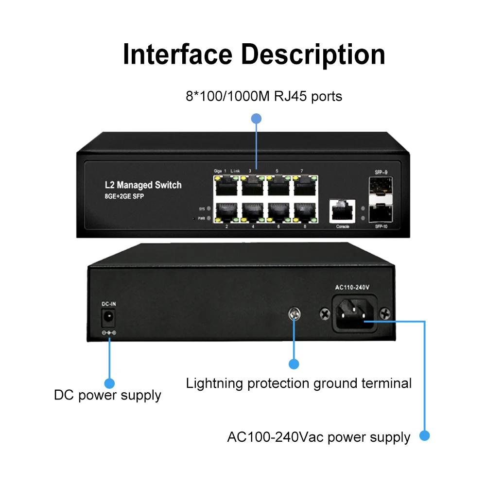 HICOMDATA 기가비트 이더넷 관리 스위치, 인터넷 네트워크 데스크탑 스위치, 2GF4GE, 2GF8GE, 6, 10, RJ45, Sfp 포트, 1000M
