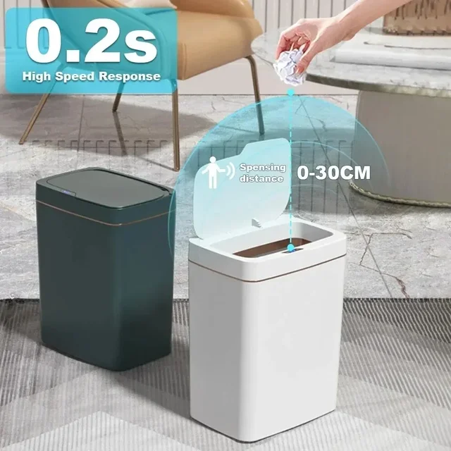 15L Smart Bathroom Trash Can with Lid Touchless Narrow Smart Sensor Garbage Bin for Home Kitchen Automatic Electronic Trash Bin 1