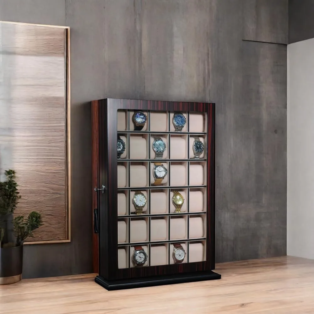 30 piece ebony wood watch display wall hanging case and storage organizer box and stand father's day gift
