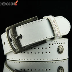Men Casual Belt Hollow Rivet Punk Belt Wide PU Leather Buckles Fashion Male High Quality Jeans Belt