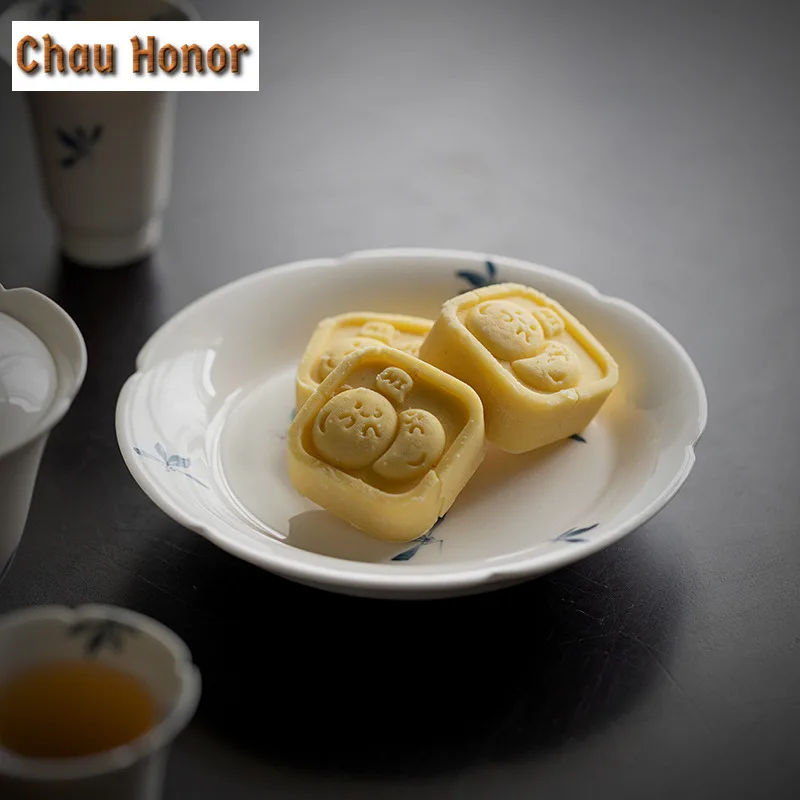 Pure Hand-painted Butterfly Orchid Art Teapot Holder Ceramic Tea Tray Kung Fu Tea Gaiwan Support Mat Household Fruit Plate Gift