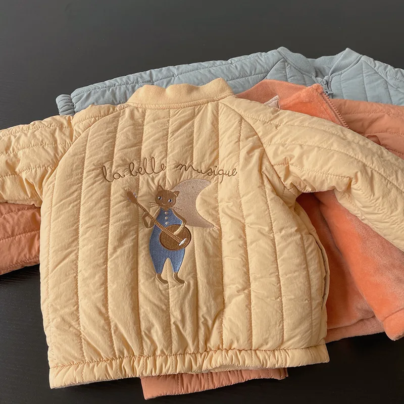 Winter Kids Plush Coat Cotton Thicken Jacket Down Parkas For Girls Boys Cute Cartoon Baby Snow Wear