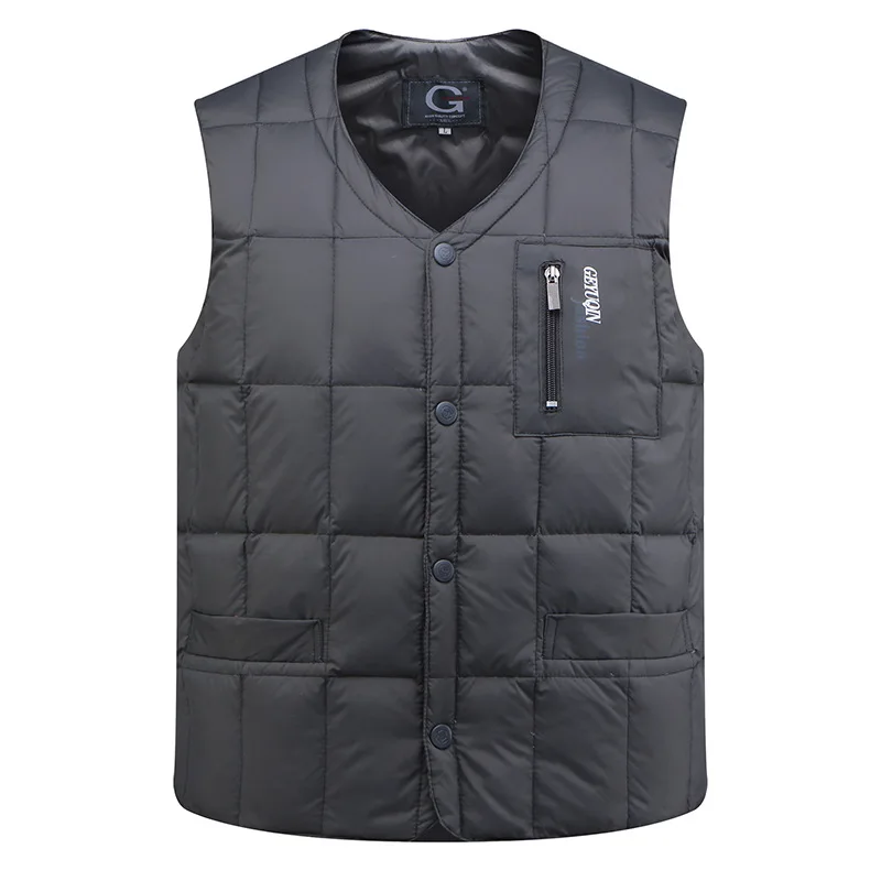 White Duck Down Jacket Vest Men 2022 Winter Warm Sleeveless V-neck Button Down Lightweight Waistcoat Fashion Casual Male Vest 2023 winter men s turtleneck stripe sweaters thick warm high neck sweater mens sweaters slim pullover men knitwear male sweater