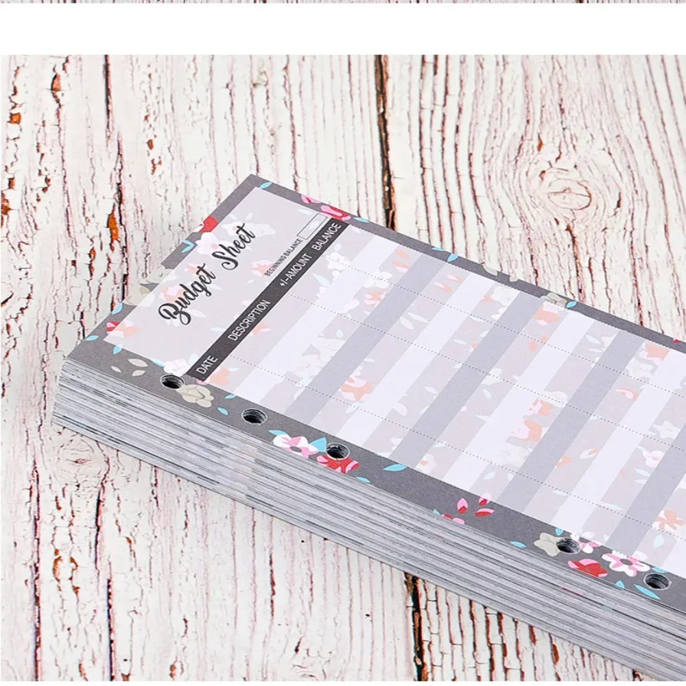 12매 A6 루즈리프 리필 예산지 6공 꽃무늬 지출 추적 리필 바인더 용지 현금 봉투용