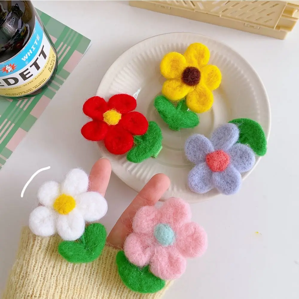 

Cute Sweet Girls Alloy Candy Color Flower Women Hairpin Wool Felt BB Clip Korean Style Barrettes Plush