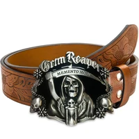 Ceinture en jean pour hommes occidentaux ceinture rétro tête fantôme faucille boucle de ceinture hip-hop personnalité style rétro unisexe correspondant jeans/décontracté p 2