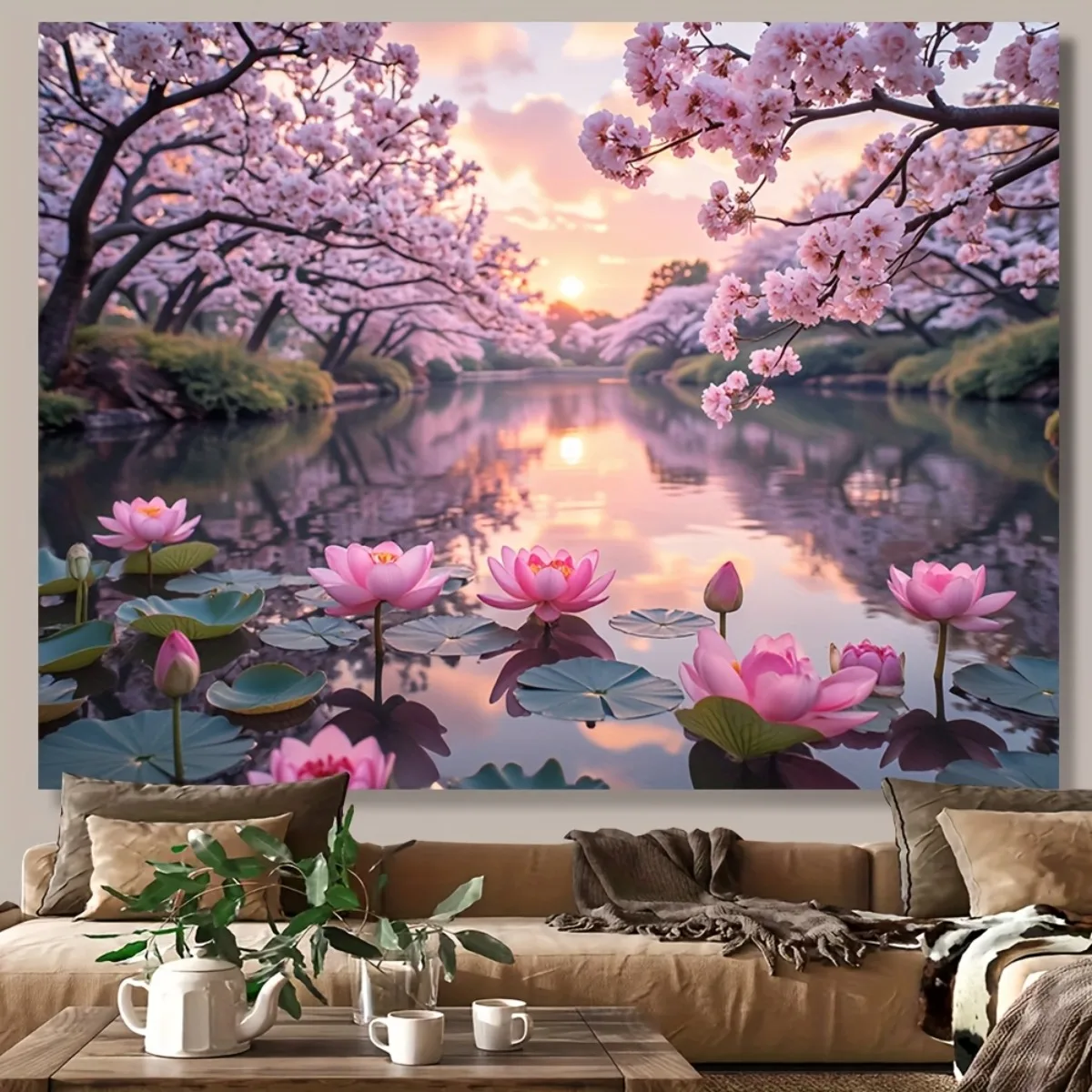 Cherry Blossom Lotus Tapestry 1