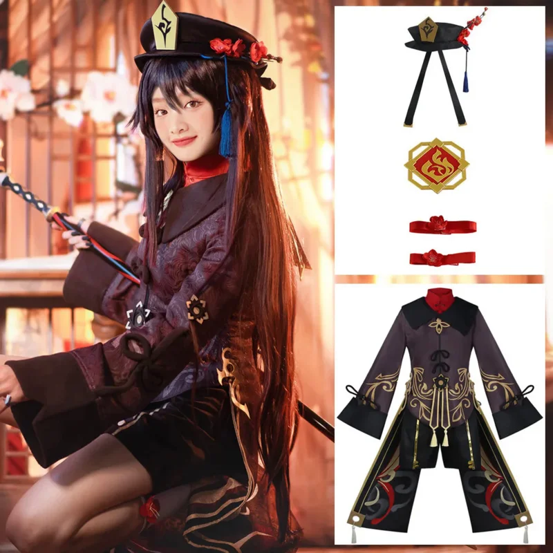 

Genshin Impact Hutao Cosplay Costume Shoes Uniform Wig Chinese Style Halloween Costumes for Women Game Hu Tao