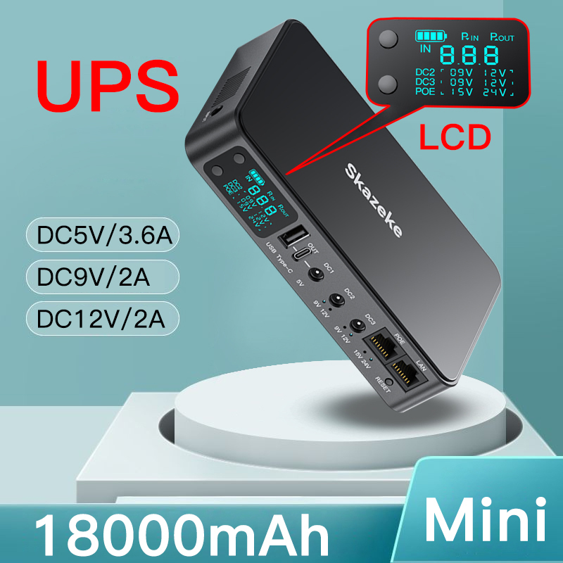 18000/10400mAh DC UPS Uninterruptible Power Supply 5V 9V 12V Battery Backup for Wifi Router Modem Security Cameras LED Display
