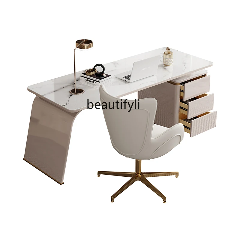 

Light Luxury Stone Plate Desk Modern Minimalist Office Computer Desk Home Study and Bedroom Student Writing