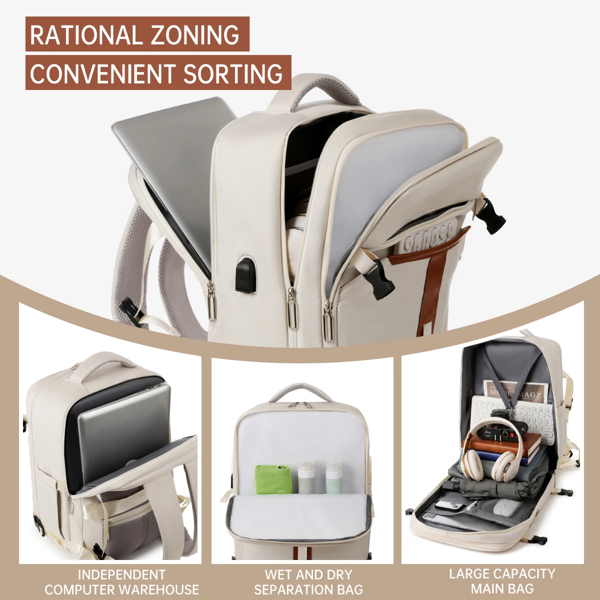 Backpack Women's 2025 New Casual Business Computer Backpack Outdoor Travel Large Capacity Travel Bag Student School Bag Business Travel Commuting Work Class