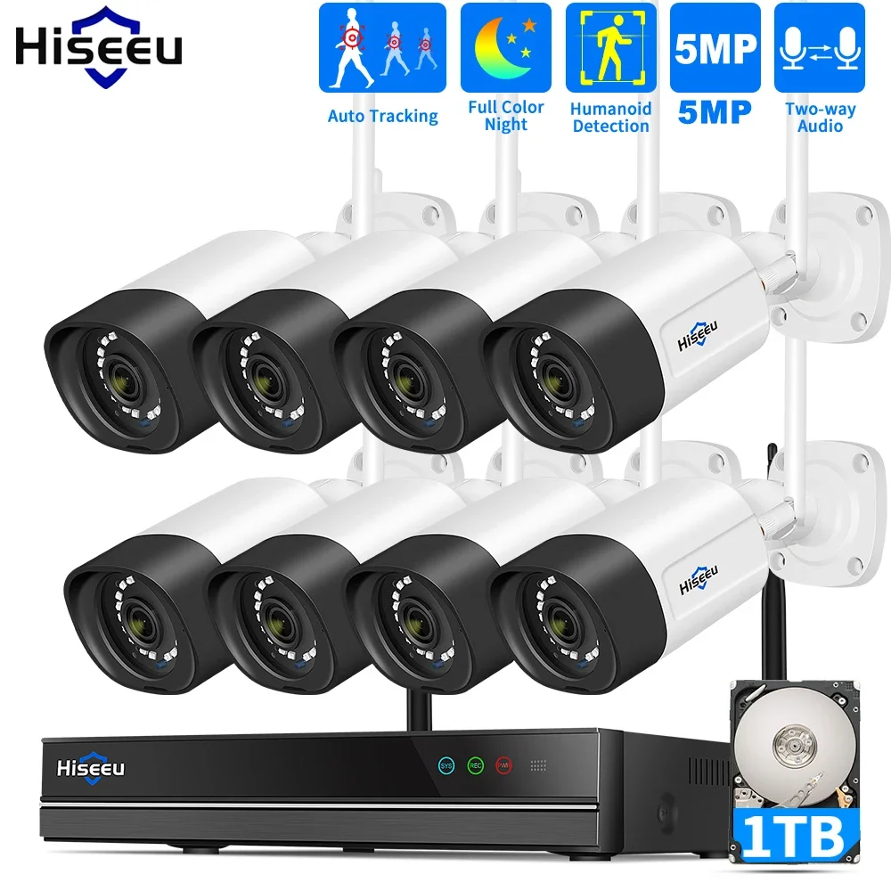 Hiseeu 5MP Wifi Surveillance Camera System Color Night