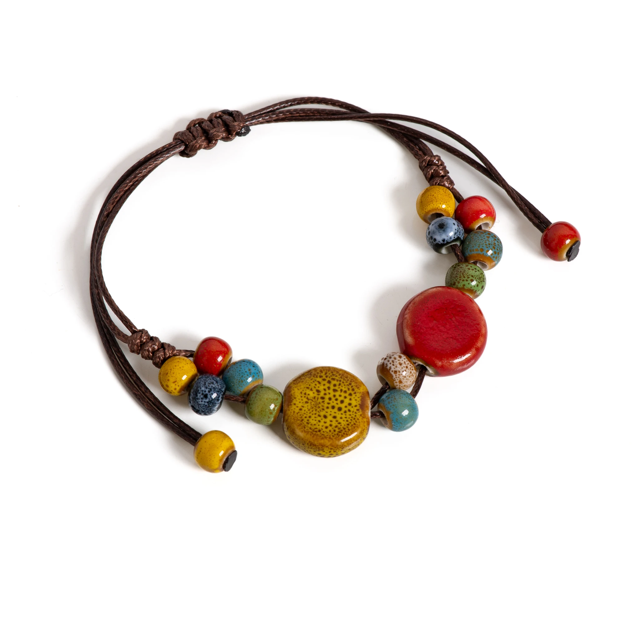 Handgefertigtes buntes Keksperlen-Keramik-Armband, verstellbar, Boho-Vintage-Schmuck, einzigartiges Geschenk S02-024 – Detail 2
