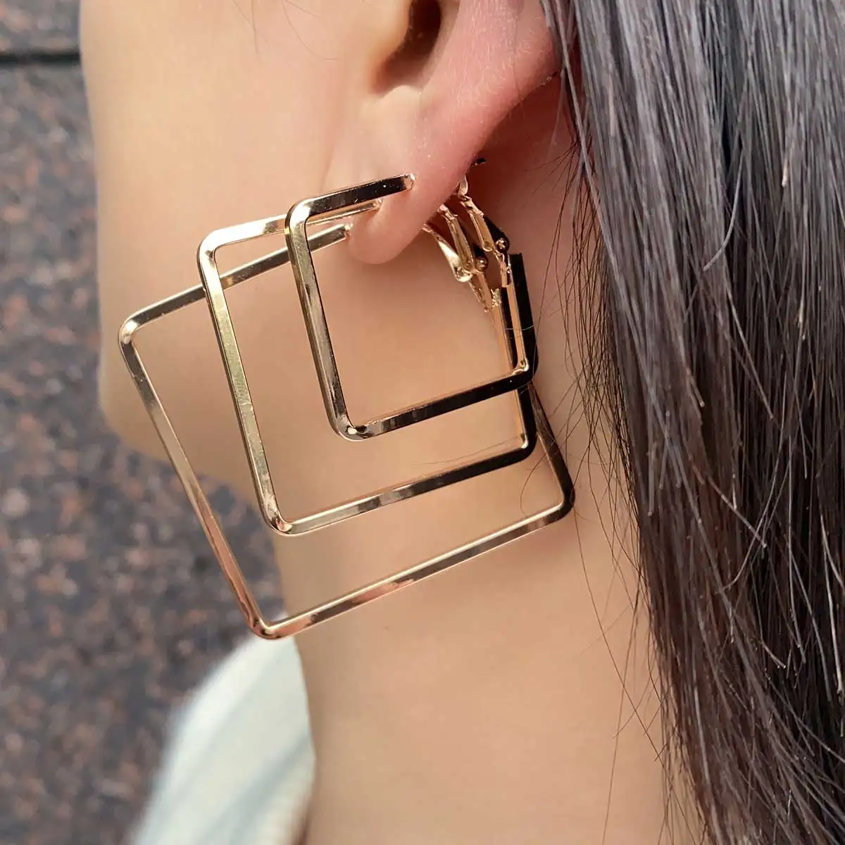 ピアス [KATENKELLY] Edge Square Earrings 2024 Fashion Gold Color Big Square Hoop Earrings For Women