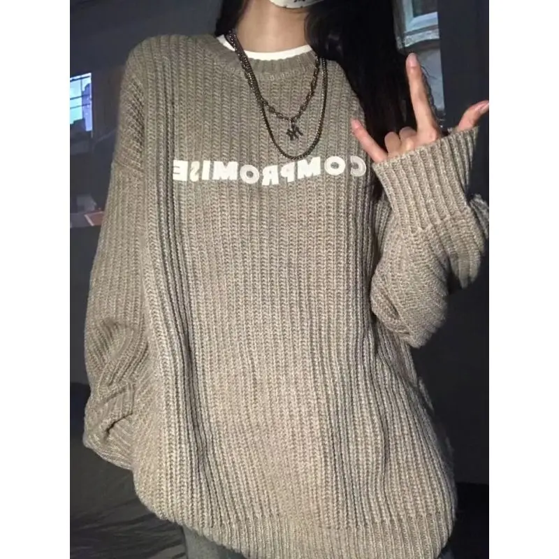 

Vintage Harajuku Letter Sweater Women Kpop American Streetwear Oversize Jersey Korean Style Hippie Jumper Casual Female