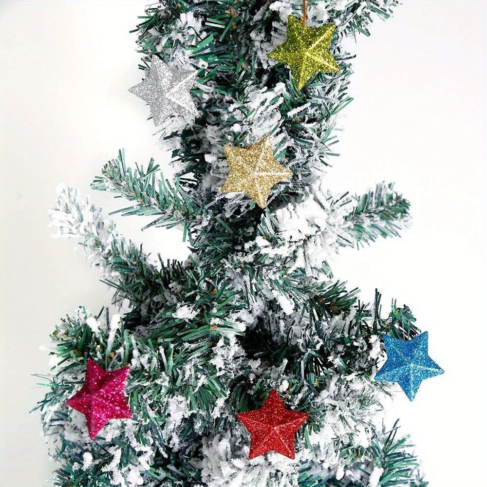 14pcs Glitter Star Pendant Christmas Tree Mini Hanging Stars Christmas Decorations for Party and Home Festive Creative Design