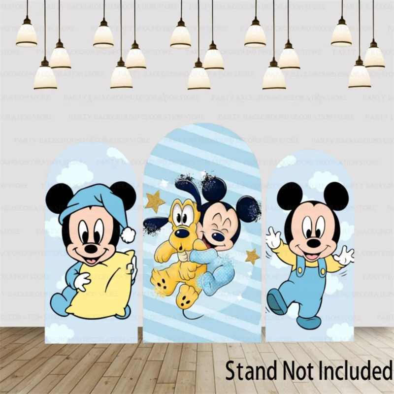 

Cartoon Custom Baby Disney Mickey Mouse Head Blue Arch Round Backdrop Cover Newborn Boys Wall Background Baby 1st Birthday Decor